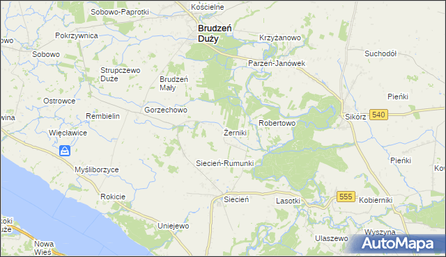 mapa Żerniki gmina Brudzeń Duży, Żerniki gmina Brudzeń Duży na mapie Targeo