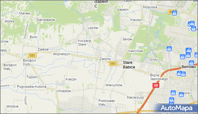 mapa Zielonki gmina Stare Babice, Zielonki gmina Stare Babice na mapie Targeo