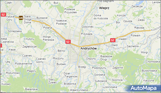 mapa Andrychów, Andrychów na mapie Targeo