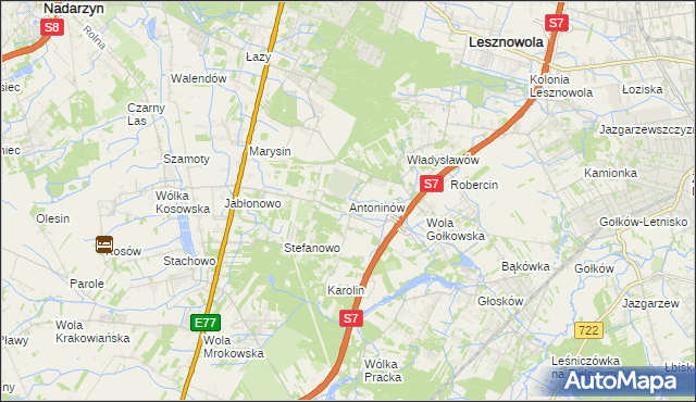 mapa Antoninów gmina Piaseczno, Antoninów gmina Piaseczno na mapie Targeo