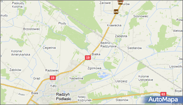 mapa Białka gmina Radzyń Podlaski, Białka gmina Radzyń Podlaski na mapie Targeo