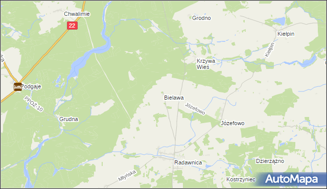 mapa Bielawa gmina Złotów, Bielawa gmina Złotów na mapie Targeo