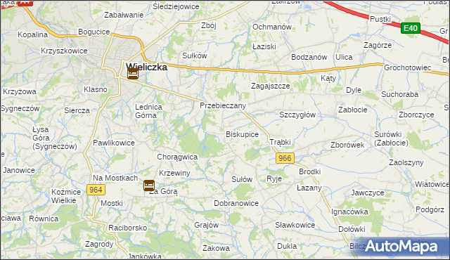 mapa Biskupice powiat wielicki, Biskupice powiat wielicki na mapie Targeo