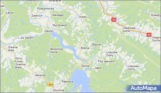 mapa Bóbrka gmina Solina, Bóbrka gmina Solina na mapie Targeo