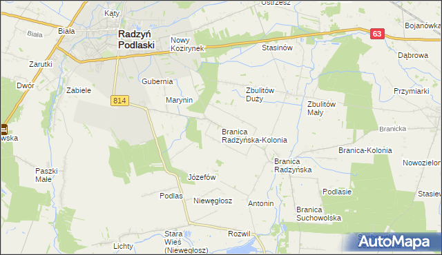 mapa Branica Radzyńska-Kolonia, Branica Radzyńska-Kolonia na mapie Targeo