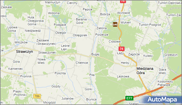 mapa Bugaj gmina Strawczyn, Bugaj gmina Strawczyn na mapie Targeo