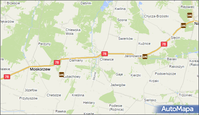 mapa Chlewice gmina Moskorzew, Chlewice gmina Moskorzew na mapie Targeo