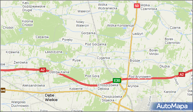mapa Cyganka gmina Dębe Wielkie, Cyganka gmina Dębe Wielkie na mapie Targeo