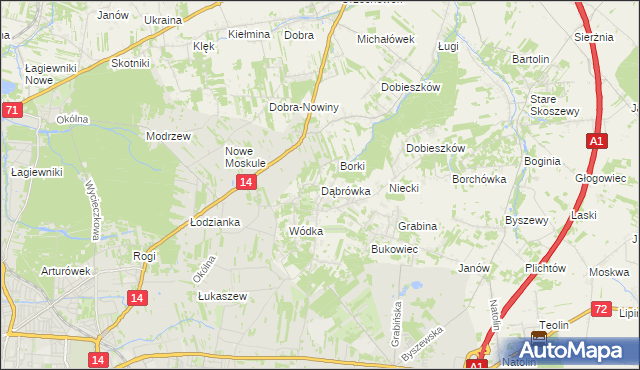 mapa Dąbrówka gmina Nowosolna, Dąbrówka gmina Nowosolna na mapie Targeo