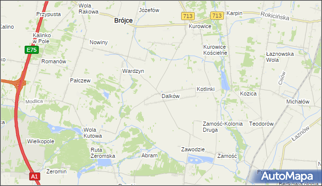 mapa Dalków gmina Czarnocin, Dalków gmina Czarnocin na mapie Targeo