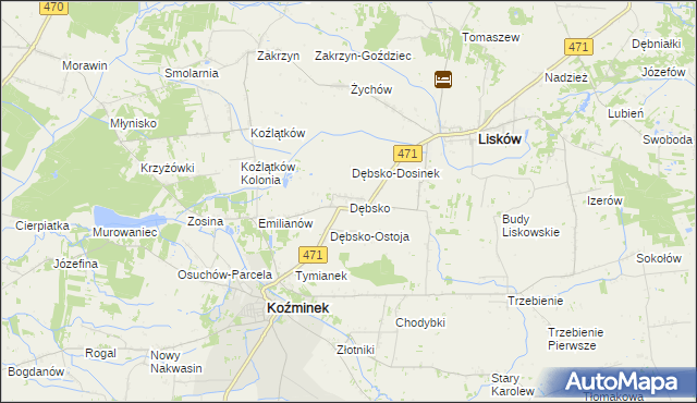 mapa Dębsko gmina Koźminek, Dębsko gmina Koźminek na mapie Targeo