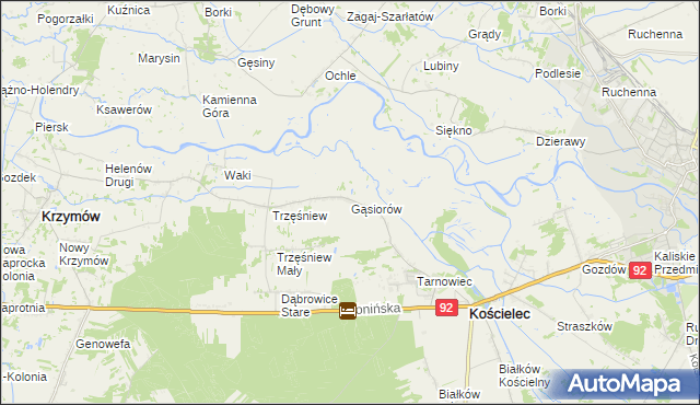 mapa Gąsiorów gmina Kościelec, Gąsiorów gmina Kościelec na mapie Targeo