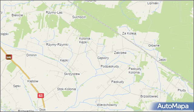 mapa Gąsiory gmina Ulan-Majorat, Gąsiory gmina Ulan-Majorat na mapie Targeo