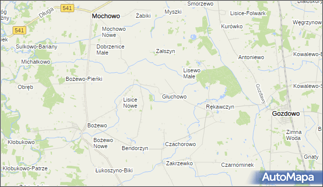 mapa Głuchowo gmina Gozdowo, Głuchowo gmina Gozdowo na mapie Targeo