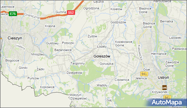 mapa Goleszów powiat cieszyński, Goleszów powiat cieszyński na mapie Targeo