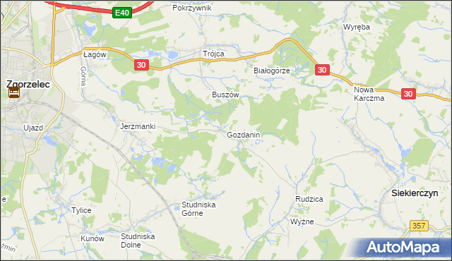 mapa Gozdanin gmina Zgorzelec, Gozdanin gmina Zgorzelec na mapie Targeo