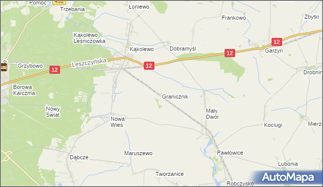 mapa Granicznik gmina Krzemieniewo, Granicznik gmina Krzemieniewo na mapie Targeo