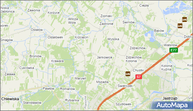 mapa Jankowice gmina Szydłowiec, Jankowice gmina Szydłowiec na mapie Targeo