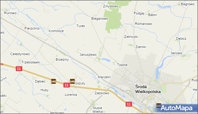 mapa Jarosławiec gmina Środa Wielkopolska, Jarosławiec gmina Środa Wielkopolska na mapie Targeo