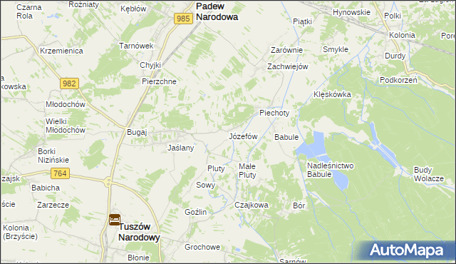 mapa Józefów gmina Tuszów Narodowy, Józefów gmina Tuszów Narodowy na mapie Targeo