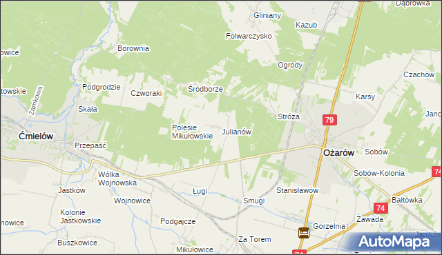 mapa Julianów gmina Ożarów, Julianów gmina Ożarów na mapie Targeo