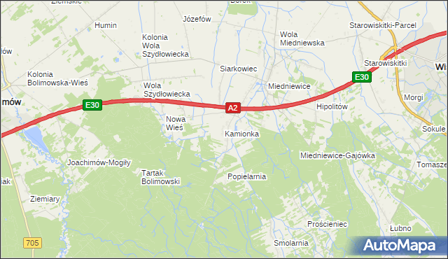 mapa Kamionka gmina Wiskitki, Kamionka gmina Wiskitki na mapie Targeo