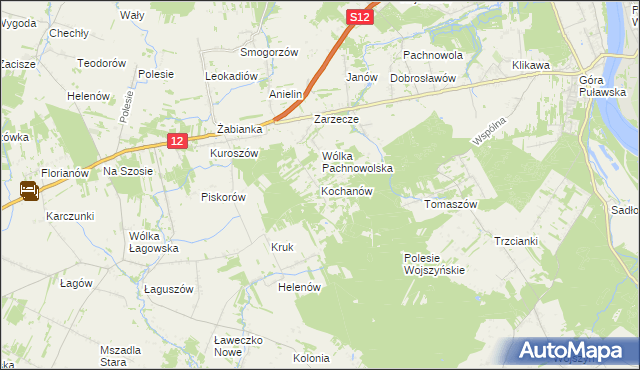 mapa Kochanów gmina Puławy, Kochanów gmina Puławy na mapie Targeo