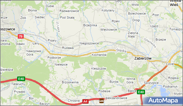 mapa Kochanów gmina Zabierzów, Kochanów gmina Zabierzów na mapie Targeo