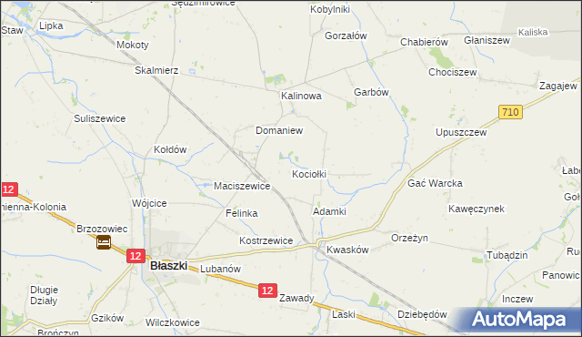 mapa Kociołki gmina Błaszki, Kociołki gmina Błaszki na mapie Targeo