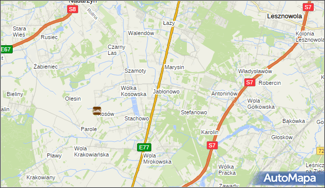 mapa Kolonia Warszawska gmina Lesznowola, Kolonia Warszawska gmina Lesznowola na mapie Targeo
