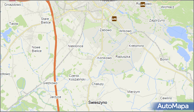 mapa Konikowo gmina Świeszyno, Konikowo gmina Świeszyno na mapie Targeo