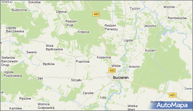 mapa Kopanina gmina Burzenin, Kopanina gmina Burzenin na mapie Targeo