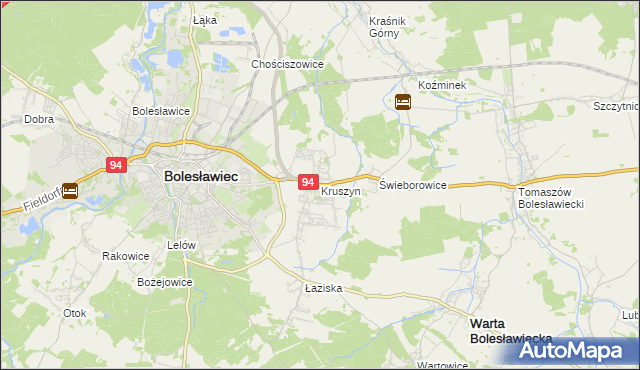 mapa Kruszyn gmina Bolesławiec, Kruszyn gmina Bolesławiec na mapie Targeo