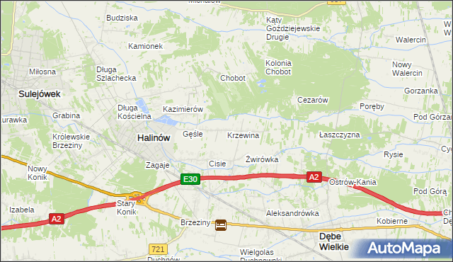 mapa Krzewina gmina Halinów, Krzewina gmina Halinów na mapie Targeo