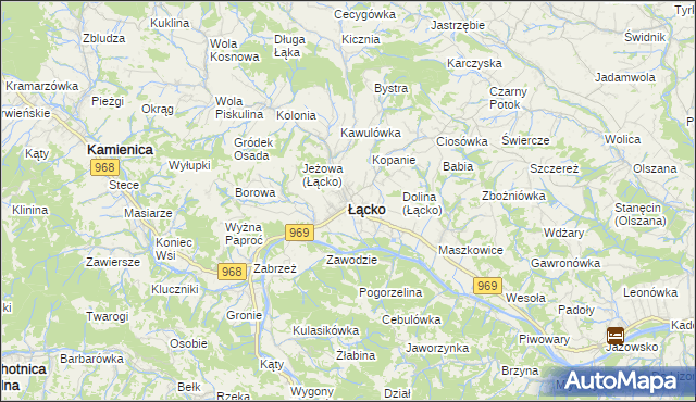 mapa Łącko powiat nowosądecki, Łącko powiat nowosądecki na mapie Targeo