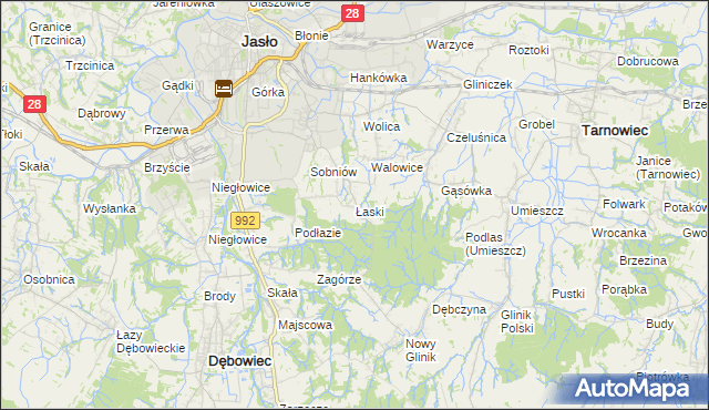 mapa Łaski gmina Jasło, Łaski gmina Jasło na mapie Targeo