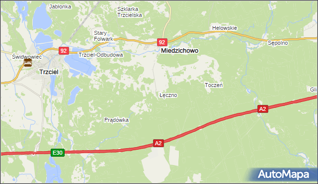 mapa Łęczno gmina Miedzichowo, Łęczno gmina Miedzichowo na mapie Targeo