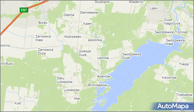 mapa Leonów gmina Wolbórz, Leonów gmina Wolbórz na mapie Targeo