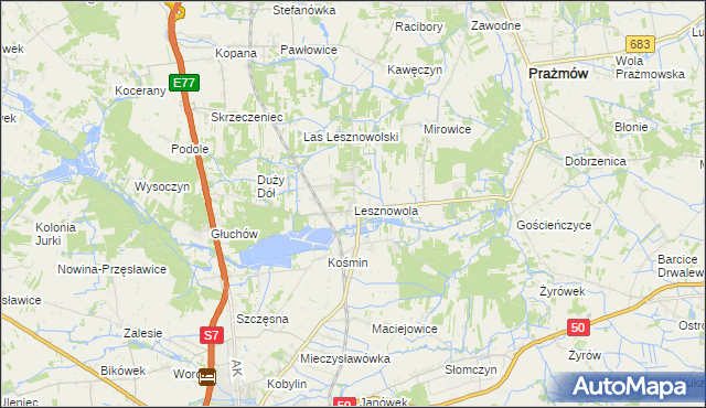 mapa Lesznowola gmina Grójec, Lesznowola gmina Grójec na mapie Targeo