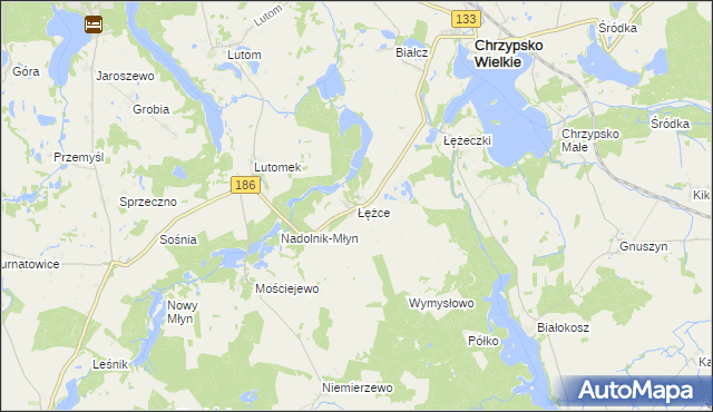 mapa Łężce gmina Chrzypsko Wielkie, Łężce gmina Chrzypsko Wielkie na mapie Targeo