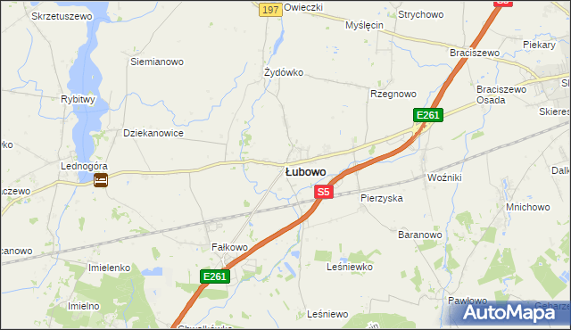 mapa Łubowo powiat gnieźnieński, Łubowo powiat gnieźnieński na mapie Targeo