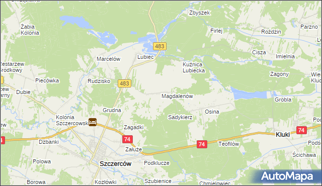 mapa Magdalenów gmina Szczerców, Magdalenów gmina Szczerców na mapie Targeo