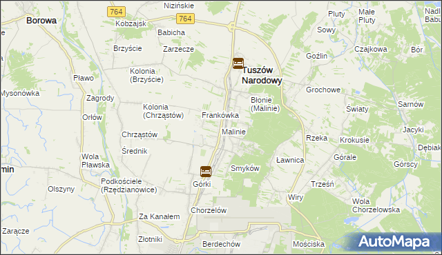 mapa Malinie gmina Tuszów Narodowy, Malinie gmina Tuszów Narodowy na mapie Targeo