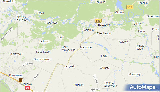 mapa Małszyce gmina Ciechocin, Małszyce gmina Ciechocin na mapie Targeo
