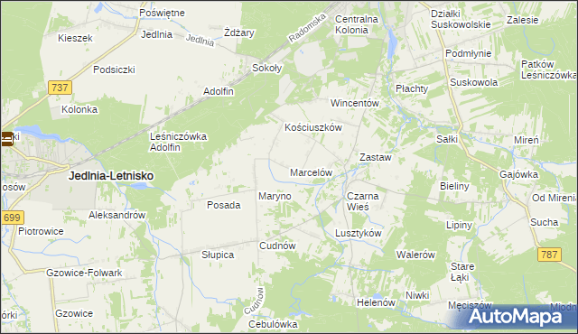 mapa Marcelów gmina Pionki, Marcelów gmina Pionki na mapie Targeo
