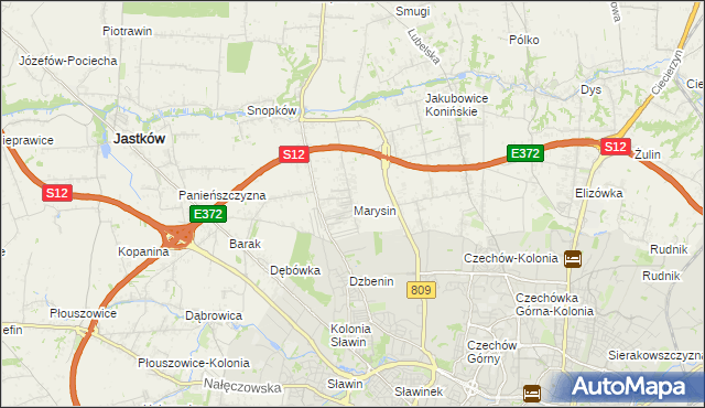 mapa Marysin gmina Jastków, Marysin gmina Jastków na mapie Targeo