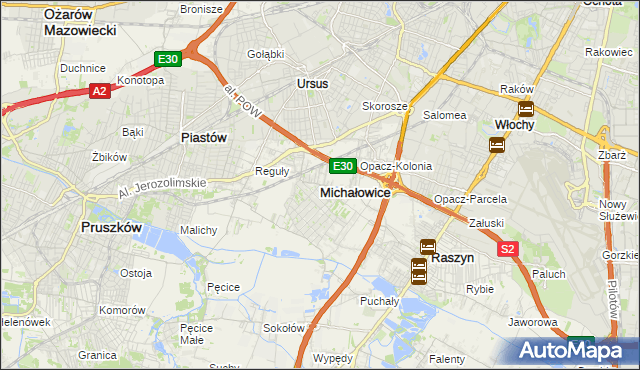mapa Michałowice powiat pruszkowski, Michałowice powiat pruszkowski na mapie Targeo