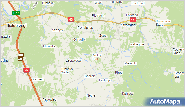 mapa Mokry Las gmina Stromiec, Mokry Las gmina Stromiec na mapie Targeo