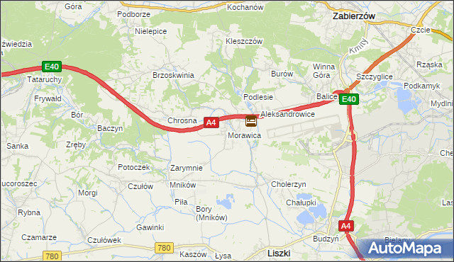 mapa Morawica gmina Liszki, Morawica gmina Liszki na mapie Targeo