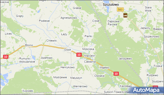 mapa Mościska gmina Szczutowo, Mościska gmina Szczutowo na mapie Targeo